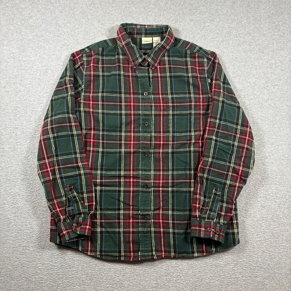 β LL Bean Womens XL Scotch Plaid Flannel Shirt Red Green Tartan Button Down